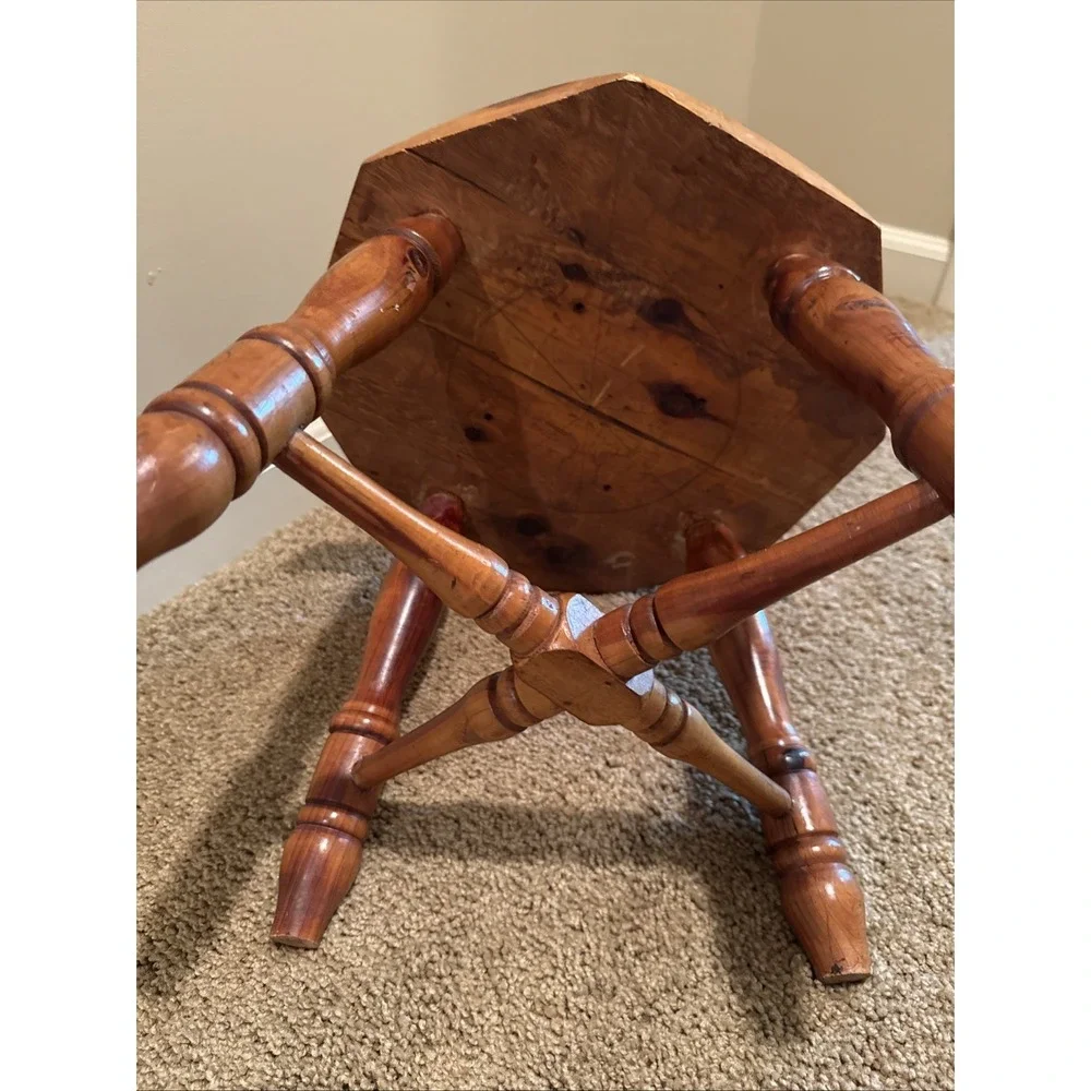 VTG Inlaid Wood Footstool Marquetry Geometric Pattern MCM 10.5